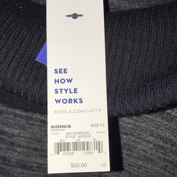 NWT Apt. 9 Charcoal & Black Lace Accent Sweater Size PL - Picture 6 of 8